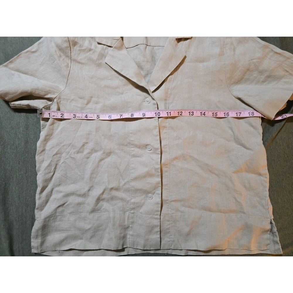 Quince 100% Organic Linen Short Sleeve Button Down Shirt XS Khaki Beige - Picture 4 of 7